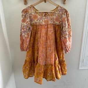 AE SWINGY Orange Floral Puff Sleeve Bohemian Floral Babydoll mini Dress size M